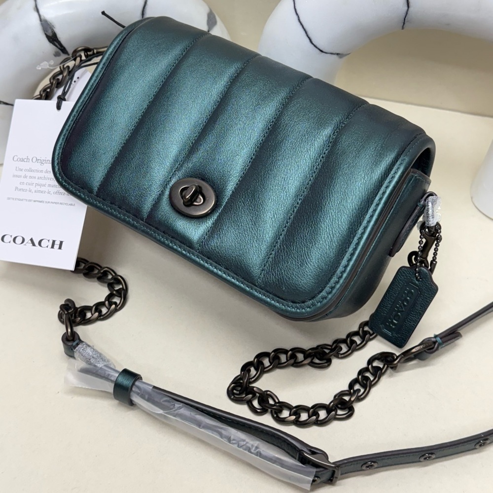 (new+tag) Coach Originals Quilties Dinkey Metallic Green Crossbody Bag - Picture 13 of 13